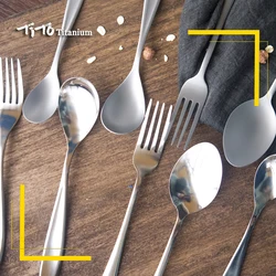 TiTo Titanium Sandblasting  spork Ultra-light and durable portable tableware spoon for Camping Cooking Family Picnic
