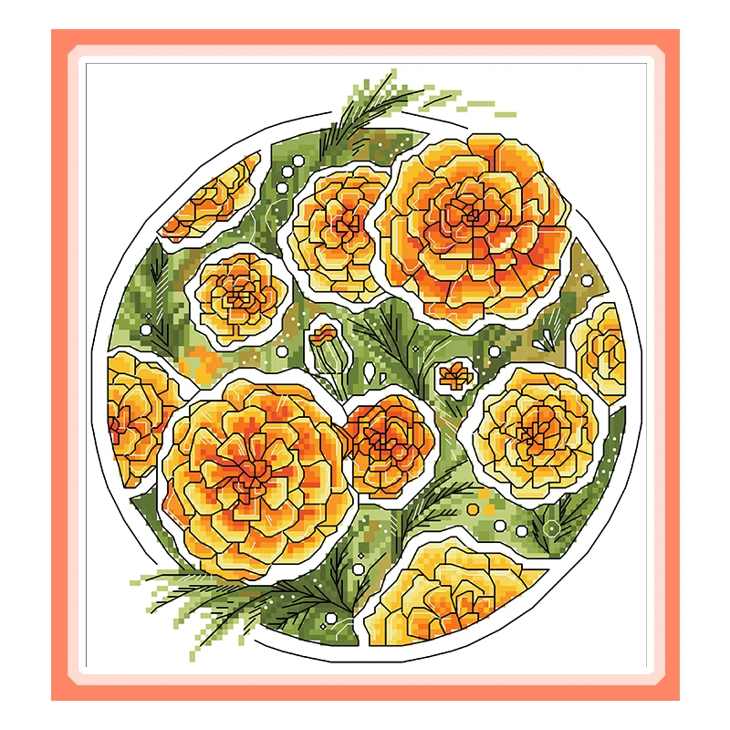 Blooming Calendula Cross Stitch Kits Patterns Canvas Embroidery Needlework Sets 14CT Diy Handmade Crafts Paintings Home Decor