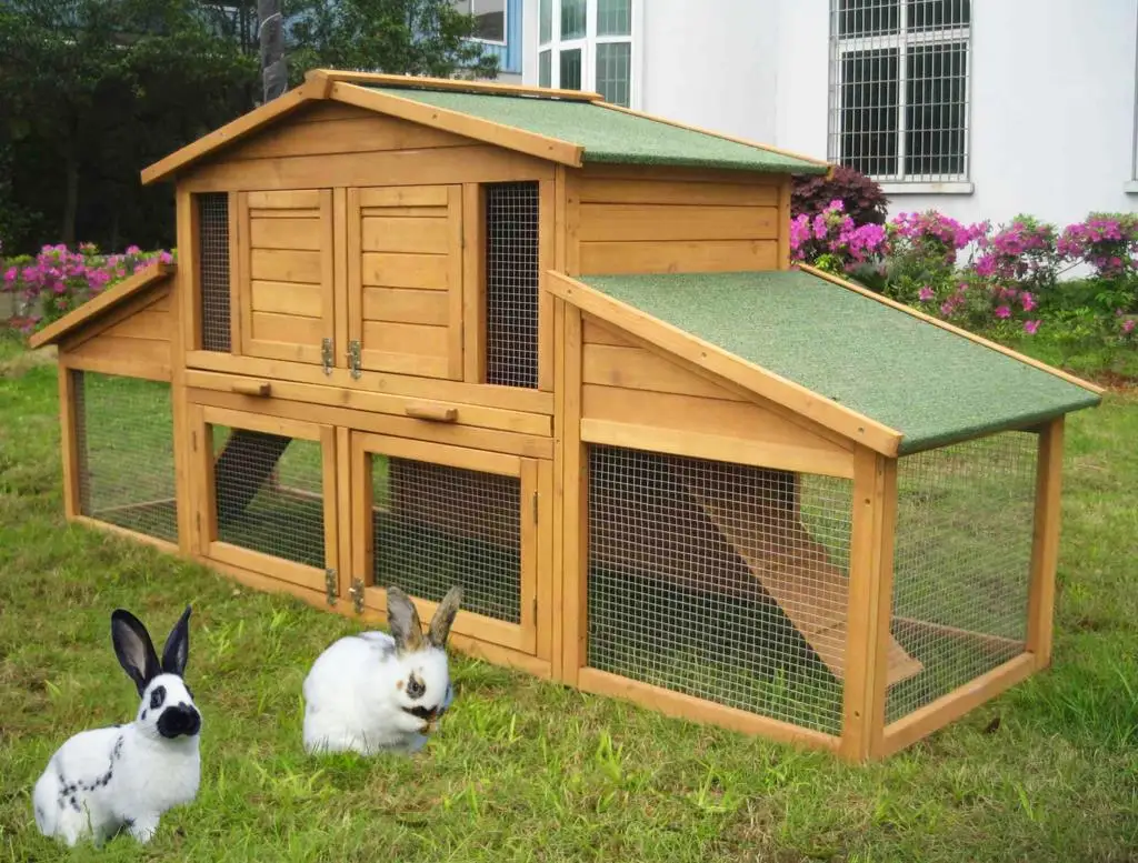 

Rabbit Hutch 2 Tier Wood Large Chicken Coop Cage Small Animal Guinea Pigs Pet House Enclosure 230x74x99cm Waterproof 4 Doors