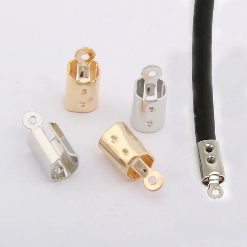 50pcs/lot End Caps Fasteners End Clasps Fit 5mm Leather Cord Gold Color Iron Silver Gold Color End Connectors Jewelry Supplies