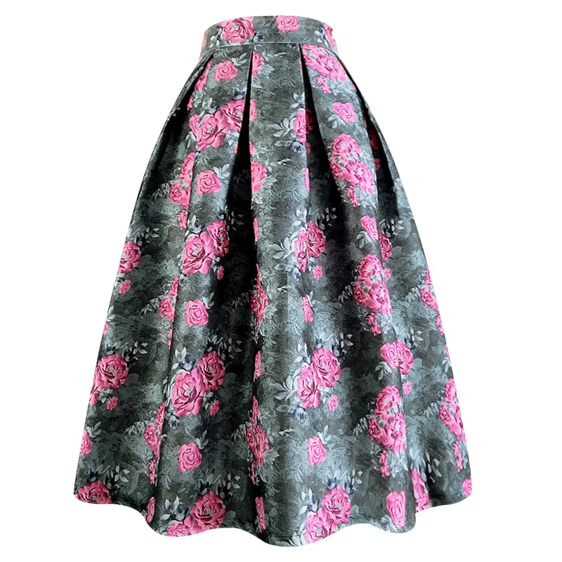 New arrival spring autumn vintage Jacquard embroidered ball gown skirt women high waist printed umbrella skirt