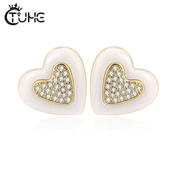 Fashion Earrings 2020 Women's Earrings Heart White Real Natural Ceramic Earrings Stud Earrings Wedding Engagement Accessories