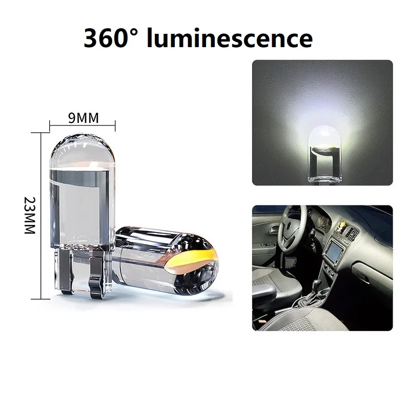 1Pcs Glass Shell Cob W5W 194 168 T10 LED Car Lights Bulb 6000k 8000k 10000k Led PMMA Housing Dome Light Instrument Lamp 12V DC