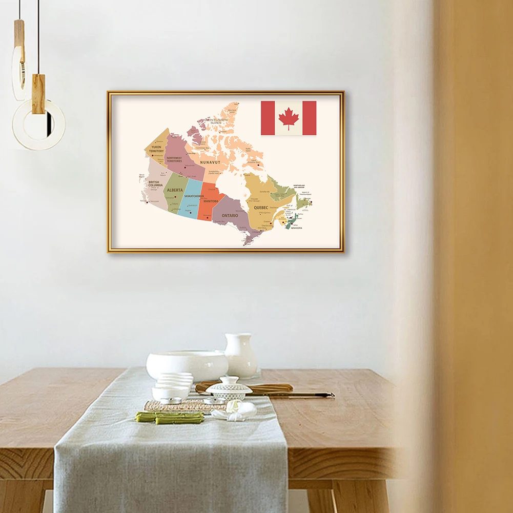 Póster Vintage del mapa politico de Canadá, pintura en lienzo, impresiones de arte de pared, suministros escolares, decoración para el hogar y la sala de estar, 59x42cm