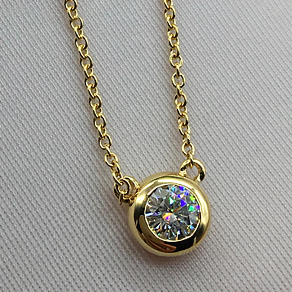 Custom Solid 10K Yellow Gold Women Pendants Necklaces Moissanite Diamond 1 2 Carat Round Wedding Anniversary Engagement Bubble