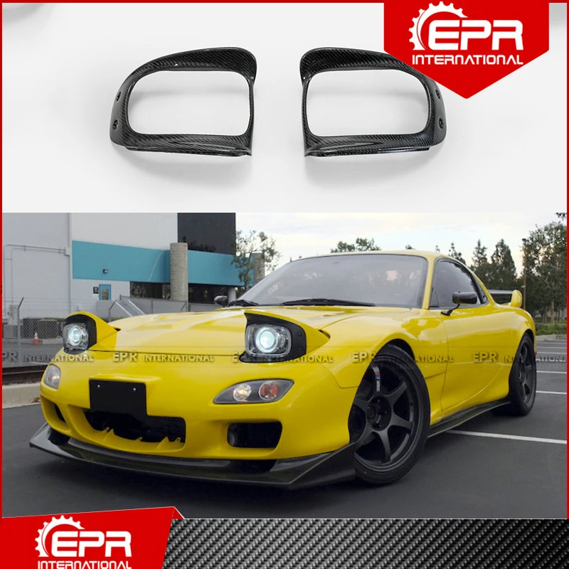 For Mazda RX7 FD3S Carbon Fiber Inner Headlight Cover Trim Glossy Finish Front Bumper Lamp Steady Drift Body Kit For RX7