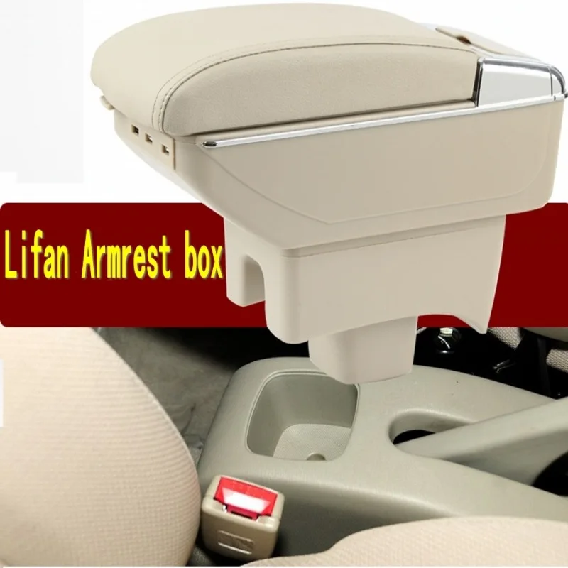 For LiFan 320 330 Armrest Box Arm Elbow Rest Center Console Storage with Phone Charging USB Interface Cup Holder