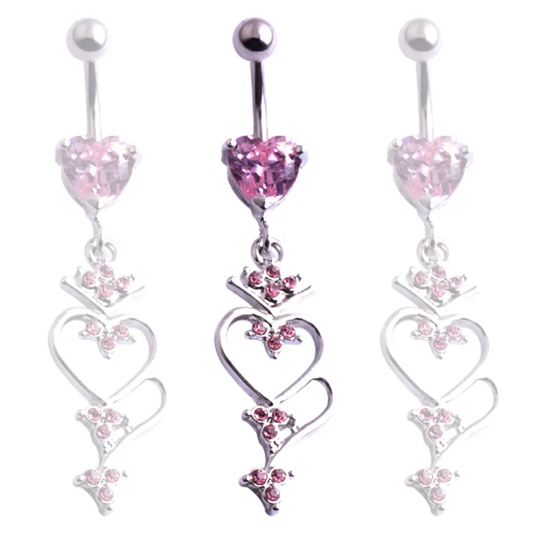 1 Pcs Fashion Crystal Heart Navel Belly Button Ring Shinying Love Heart Decor Piercing Jewelry Accessories