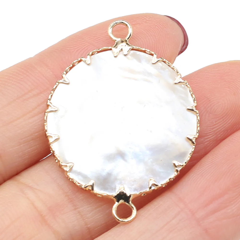 Natural White Shell Two-hole connector Pendant Round Exquisite Charms Pendants For Jewelry Making DIY Necklace Accessories