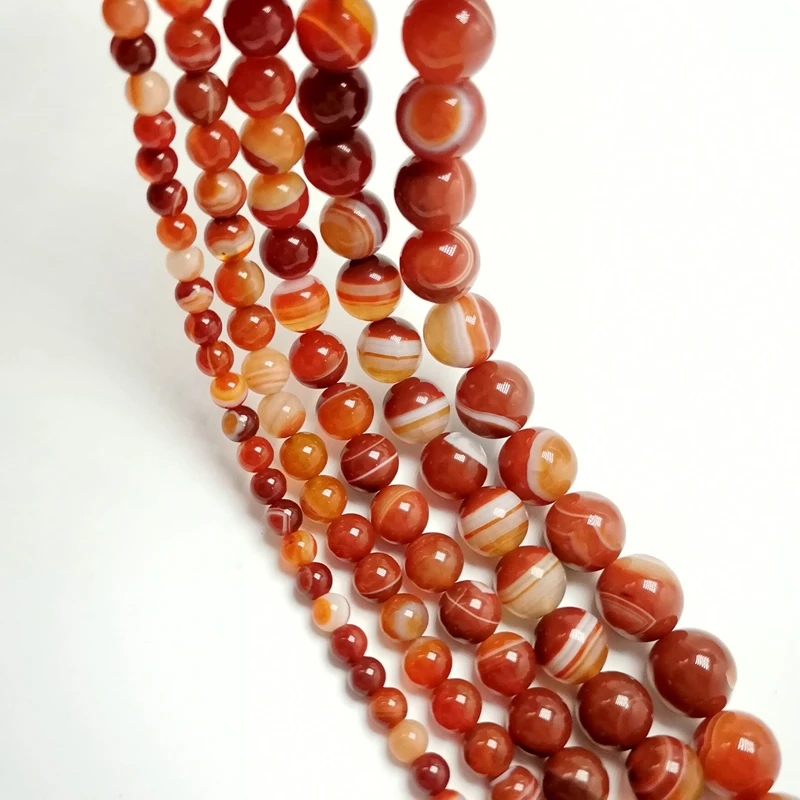 Natural Stone Red Orange Stripe Agat Round Loose Beads 6/8/10/12/14MM Pick Size For Jewelry Making