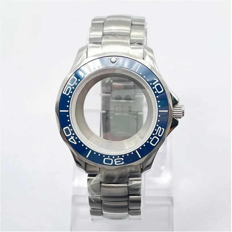 Automatic Watch Case 41MM 316Stainless Steel Strap Back Transparent Sapphire Glass Movement Ceramic Bezel Waterproof 100mm