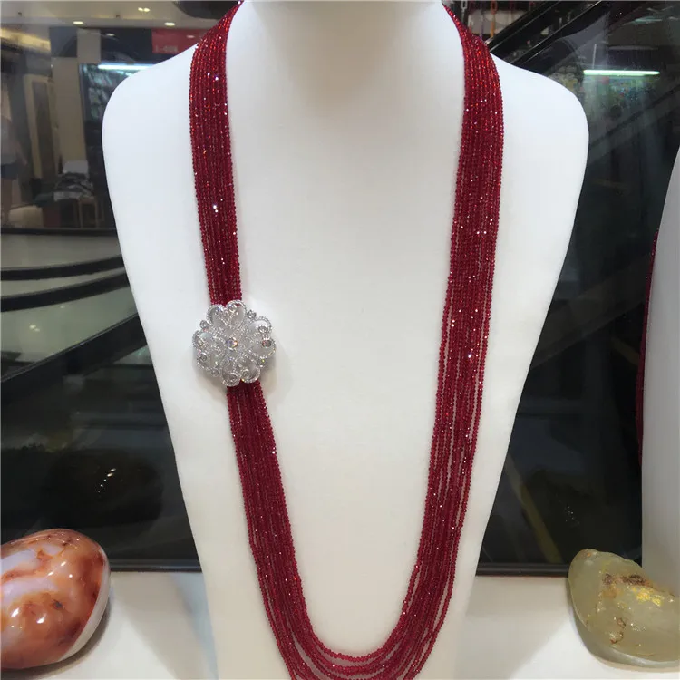 

Women's fashion zircon accessories 8ROW red crystal necklace custom colors fashion jewelry long 25inch