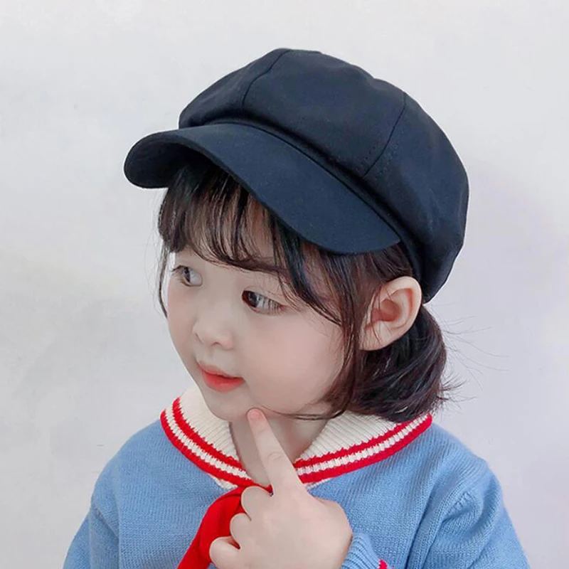 YOYOCORN New Children\'s hats autumn and winter boys caps British plaid octagonal hats Korean version Japanese wild girls berets