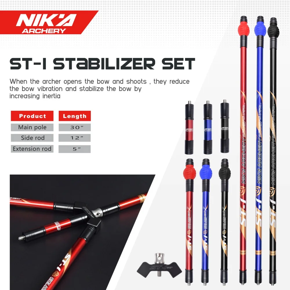 Archery Stabilizer Balance Bar 30nch Recurve Bow Balance Damper Black/Red/Blue for Choice 1Set