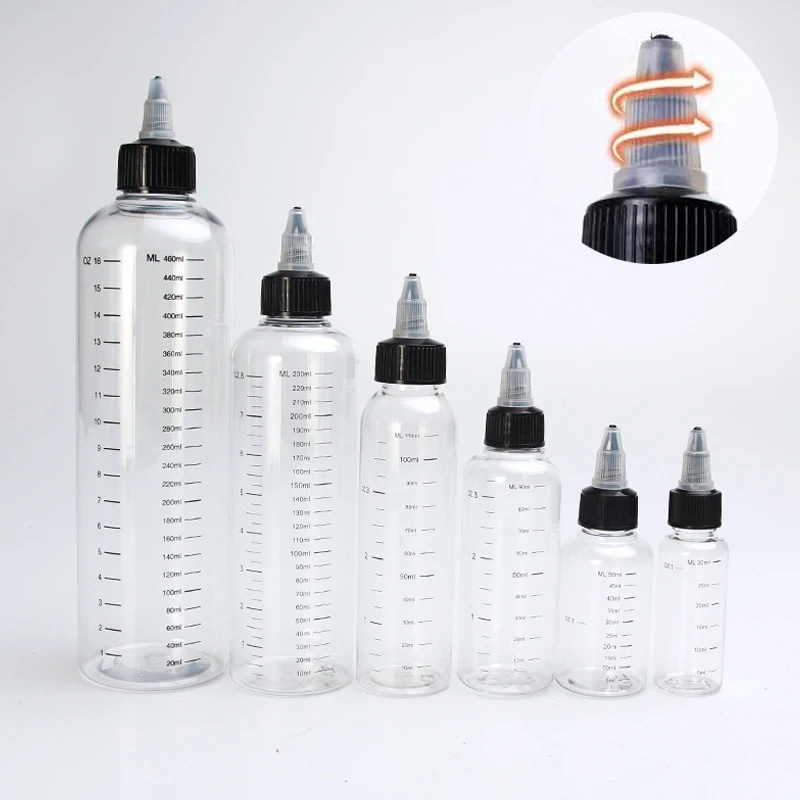 5pcs 30ml/60ml/100ml/120ml/250ml Plastic E juice Liquid Graduated mark PET Drop Bottles Twist Cap Tattoo Pigment Ink Containers