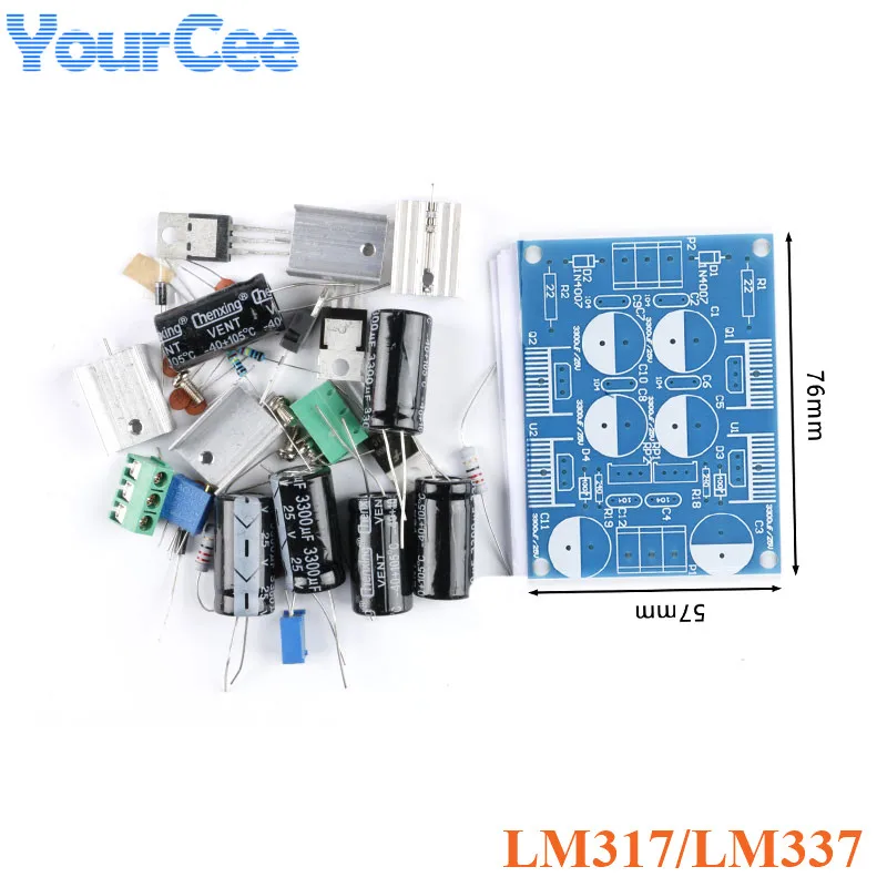 LM317/LM337 Kit Power Module Adjustable Voltage Regulator Switch Resettable Fuse Electrolytic Capacitor Board DC1.25-37V