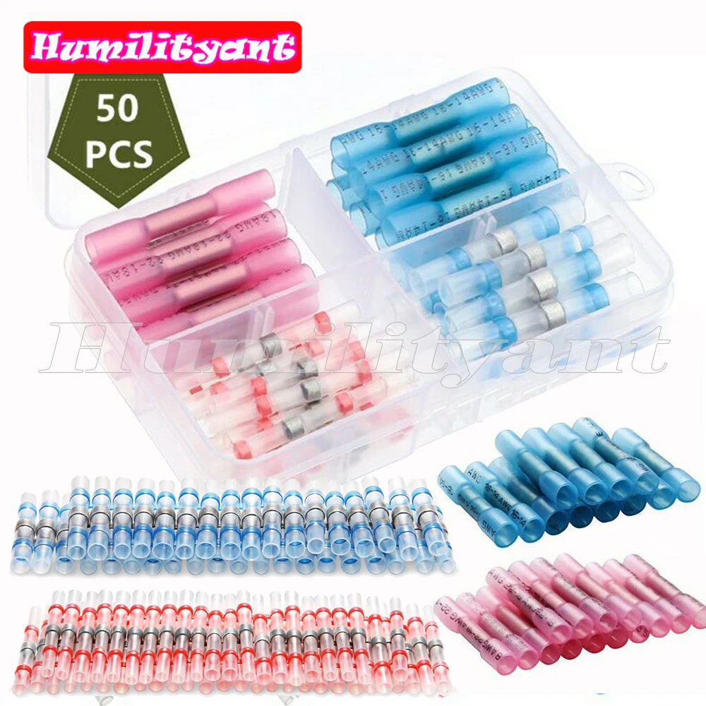 

50PCS Solder Sleeve Insulated Waterproof AWG 26-10 Heat Shrink Wire Connectors and Seal Crimp Terminals Kit