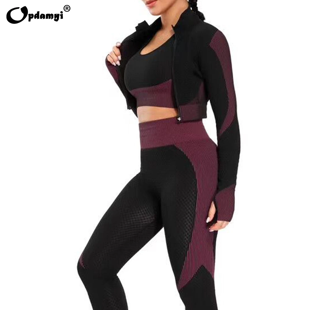 

2/3Piece Women Yoga Set Gym Clothing Sport Fitness Running Long sleeve Crop top High Waist Leggings Female Seamless Bra Suits