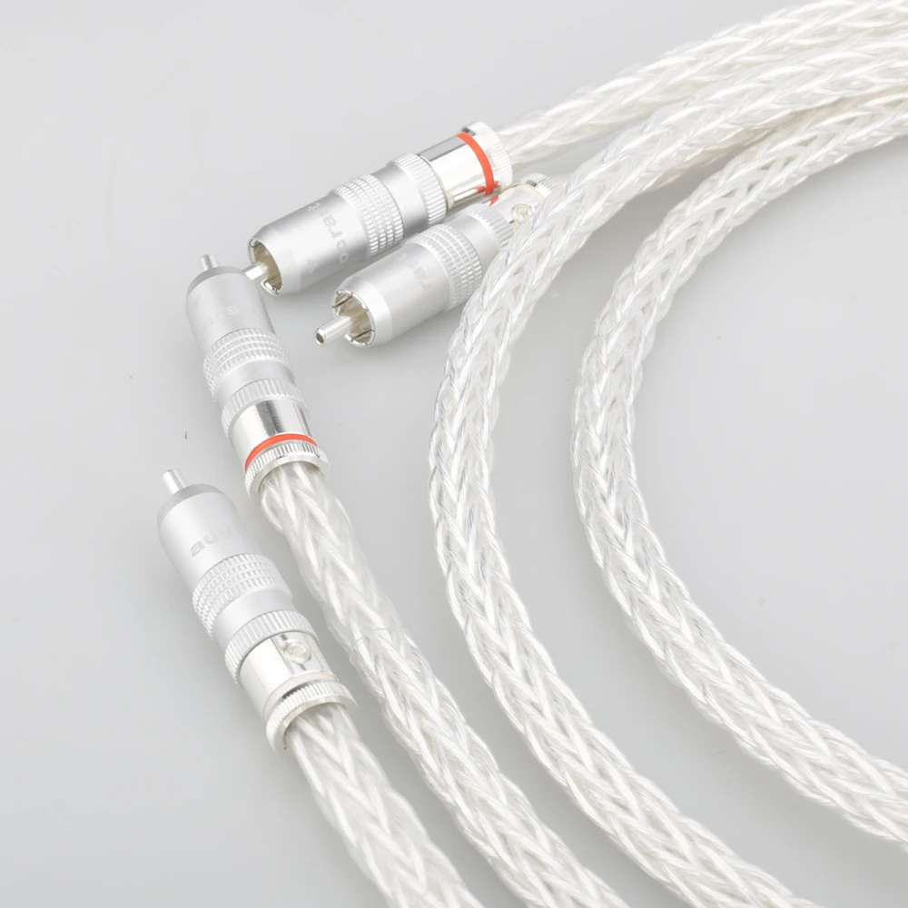 8AG RCA Analogue Audio/Video Interconnect Cable OCC Silver-Plated with Silver-Plated RCA Plugs for Enhanced Signal Transmission