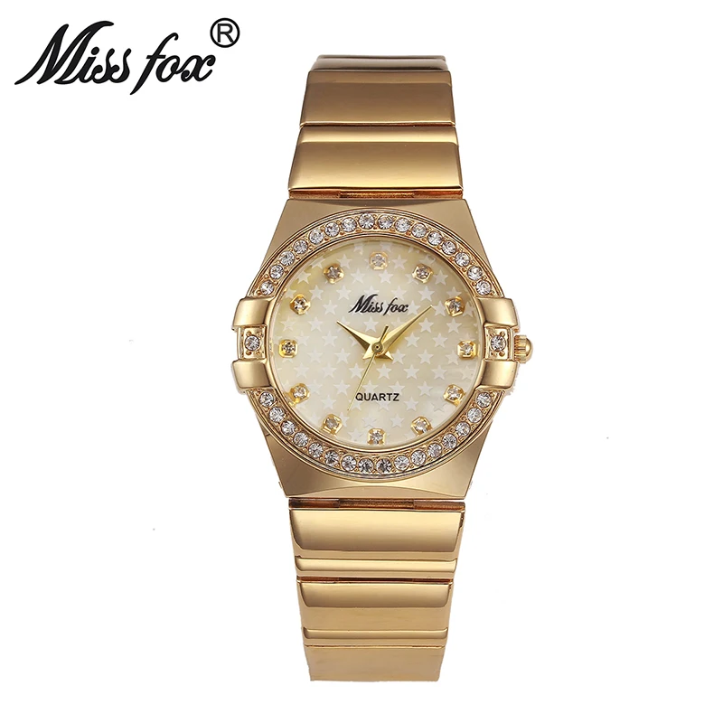 MISSFOX Gold Watch Fashion Brand Rhinestone Relogio Feminino Dourado Timepiece Women Xfcs Grils Superstar Original Role Watches