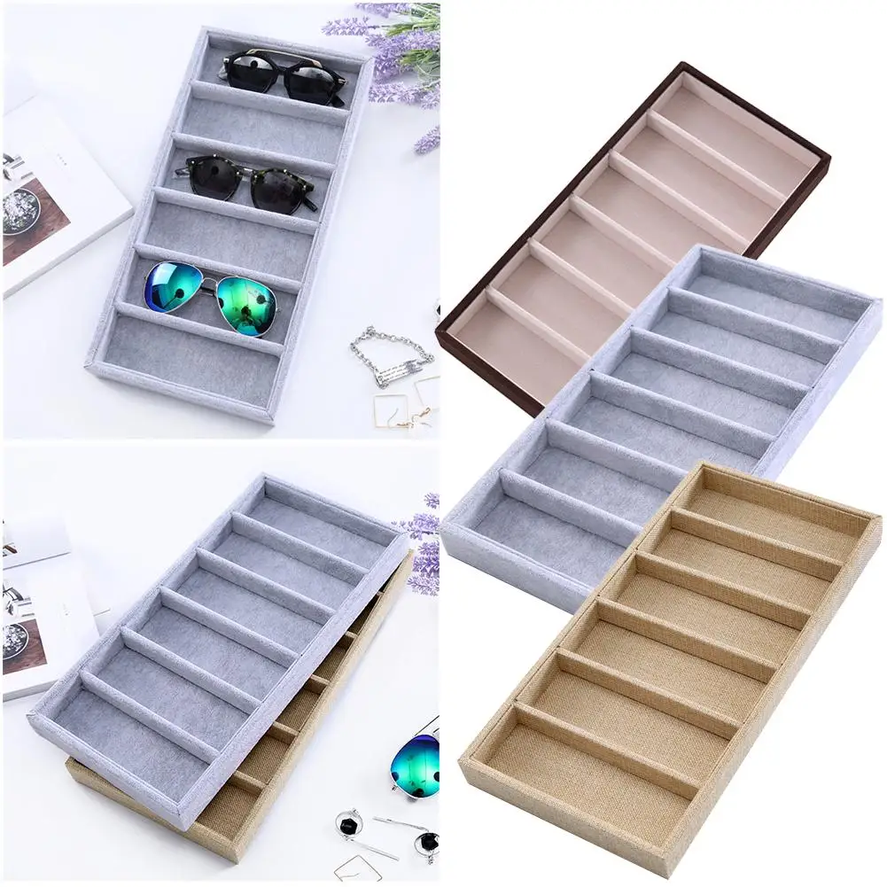 New Sunglasses Storage Box Eyeglass Display Organizer Sunglasses Jewelry Display Storage Box Case 6 Grids Gray Drawer Organizers