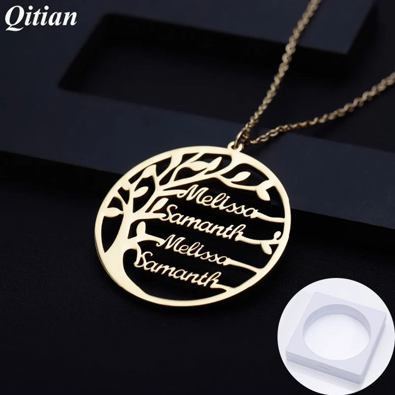 Personalized Family Tree Necklace With Name For Women Gold Stainless Steel Custom Necklace Men Statement Jewelry Christmas Gift