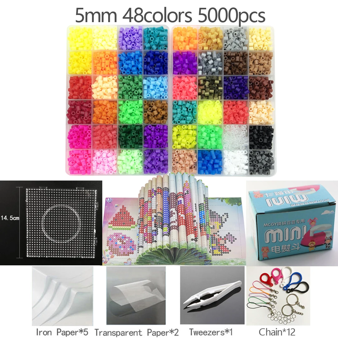 Perler-ビーズセット全体,5mmビーズセット,ペグボードとラーンブック,3dアイアンパズル,diyおもちゃ,子供向けのクリエイティブな手作りクラフトおもちゃ,ギフト