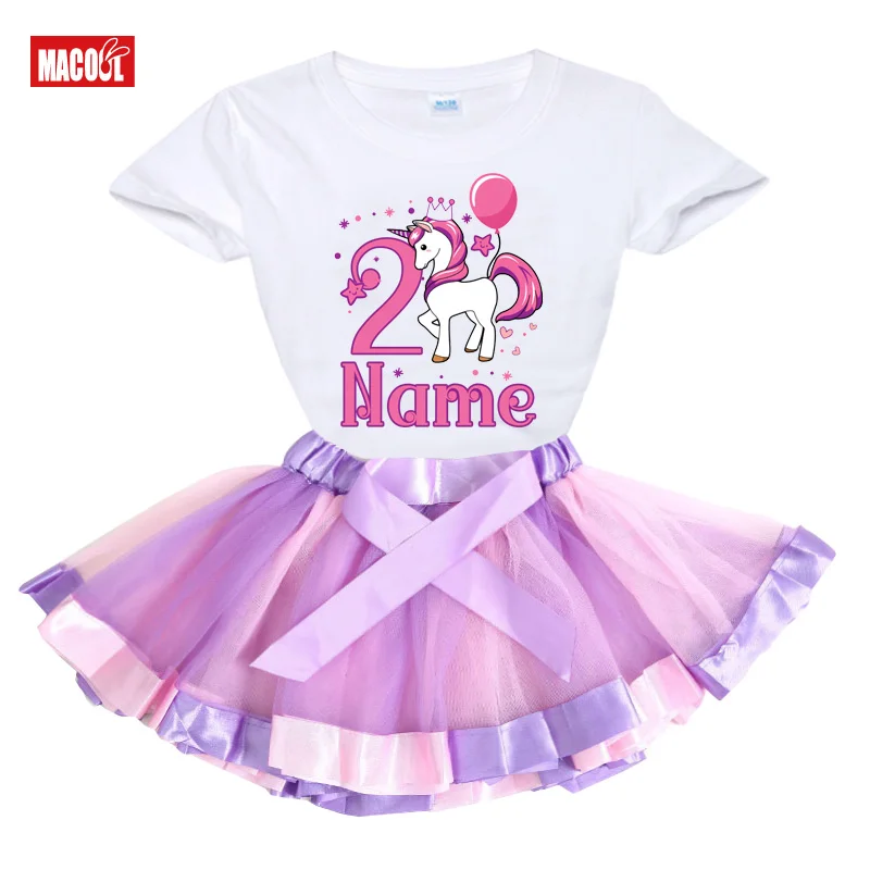 Children Clothing Sets for Baby Girls Summer Fashion Rainbow Multicolor Tops Kid Clothes Girl Princess Birthday Sets Number 0-9