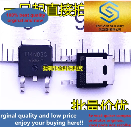 Novo transistor t14n03g smd de efeito campo, somente original, transistor de mos a-252, com 10 peças