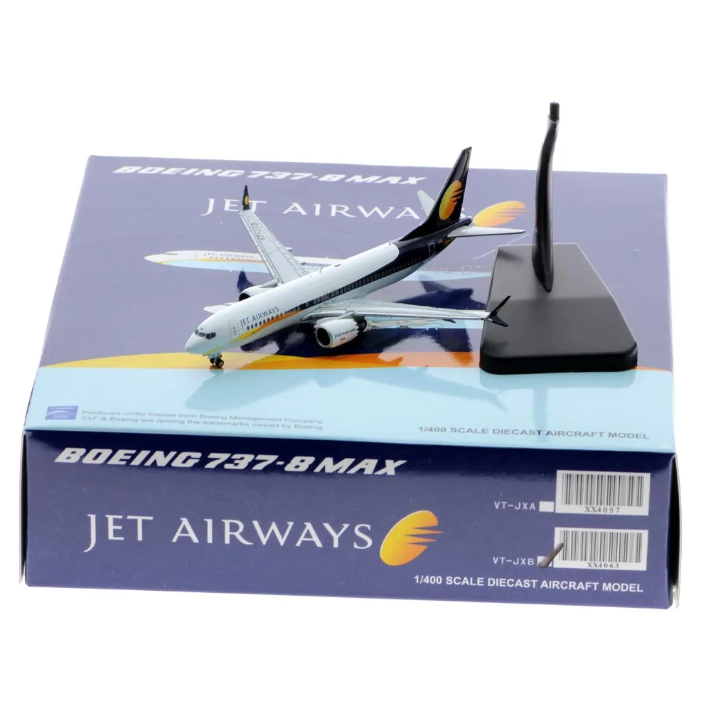 

1:400 Alloy Collectible Plane Gift JC Wings XX4063 Jet Airways Boeing 737-8 Max Diecast Aircraft Jet Model VT-JXB With Stand