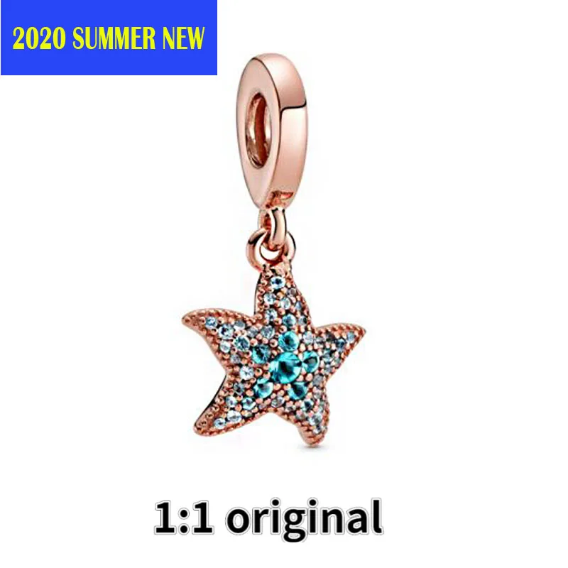 

2020 Summer Silver 925 Jewelry Beads Rose Gold Pentagram Starfish Dangle Charm Fit Original Pandora Bracelets Women DIY Fashion