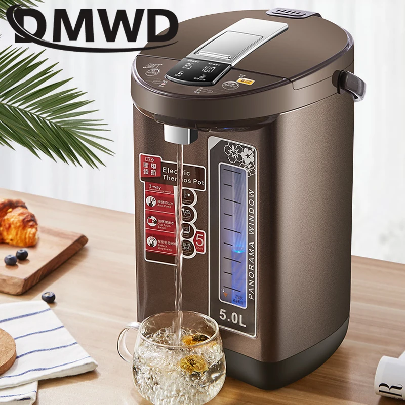 DMWD 5L Thermal Insulation Electric Kettle Stainless Steel Teapot Constant Temperature Heating Hot Water Boiler Heater Bottle