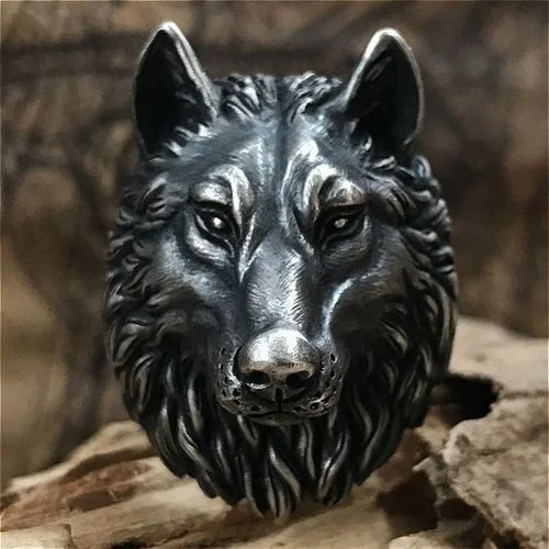 Vintage Nordic Wolf Head Ring Men 316L Stainless Steel Punk Rock Biker Ring Male Viking Amulet Jewelry