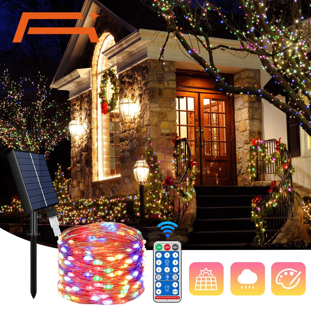 

Multicolor Solar Fairy Lights with Remote Control, Solar String Lights Outdoor Waterproof 8 Modes Solar Christmas lights