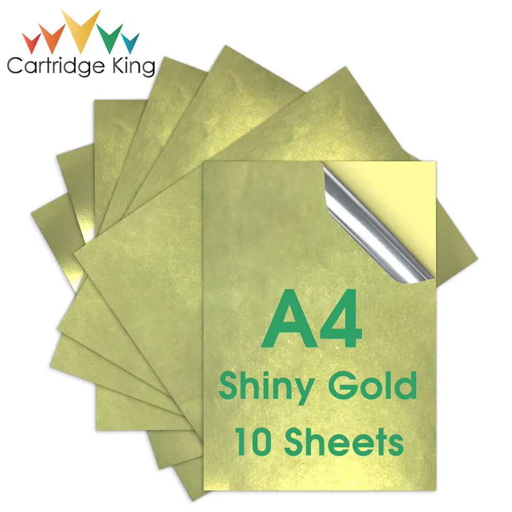 Papel adhesivo de vinilo imprimible dorado brillante, papel de impresora A4, etiquetas autoadhesivas impermeables, pegatinas DIY para impresión de inyección de tinta, 10 hojas