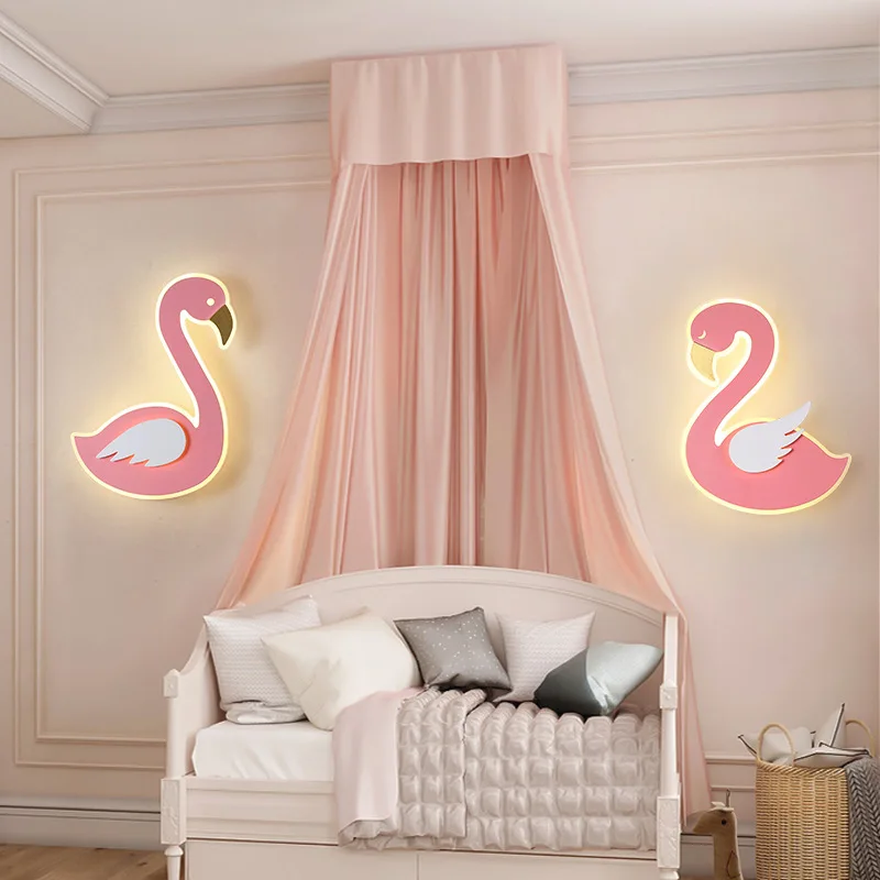 

Nordic Children Flamingo Metal Led Wall Lamp Nursery Dining Room Bedroom Decorative Sconce Lighting Fixture Baby Night Light