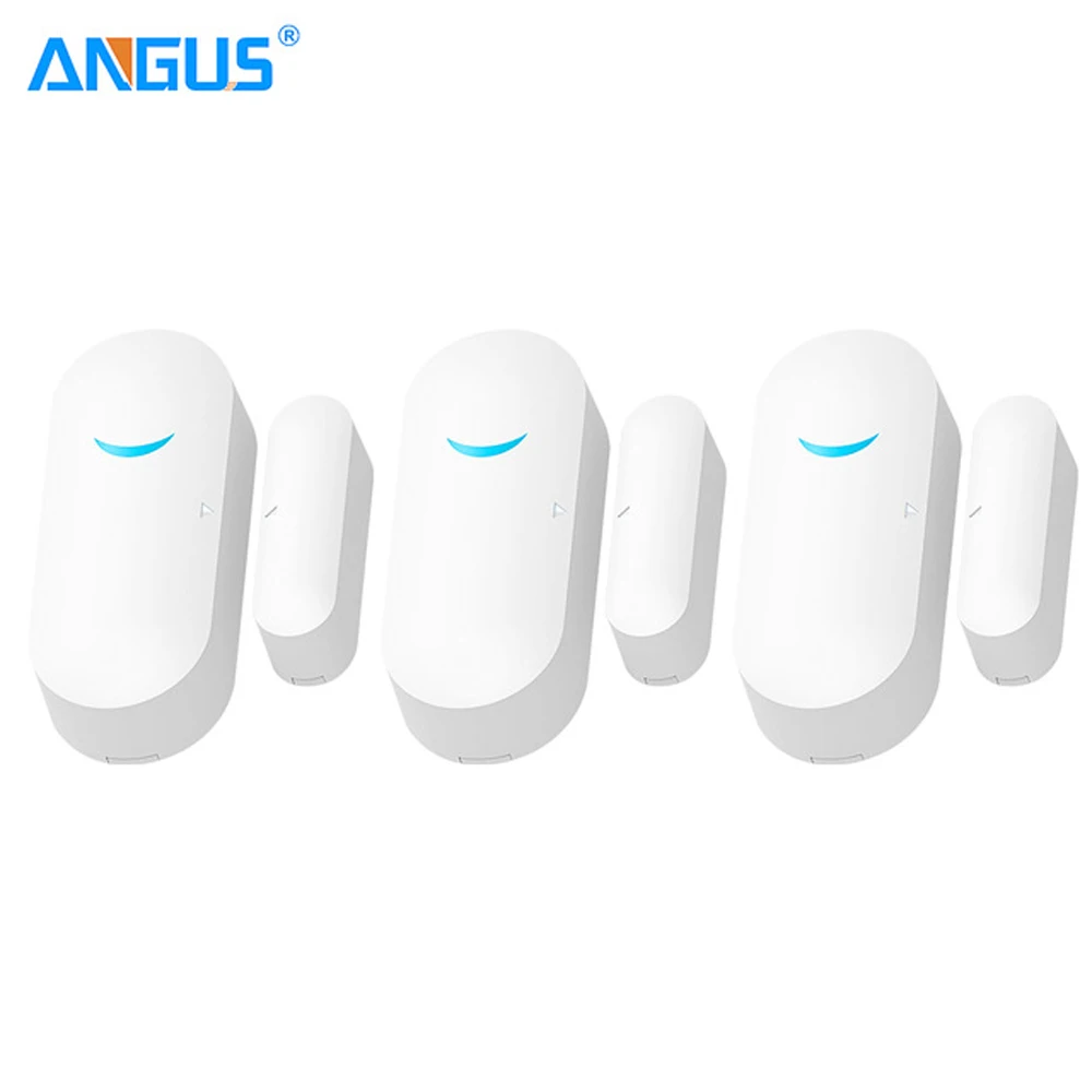 Angus Wireless Wifi 433MHz Smart Window Door Sensor Smart Detector Home Burglar Alarm System for Large House Security 3PC UNIT