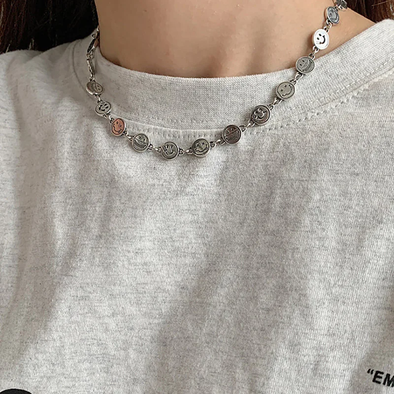 Mewanry Spring New Silver Color Smile Face Clavicle Chain Sweater Necklace Vintage Punk Birthday Party Jewelry Gifts