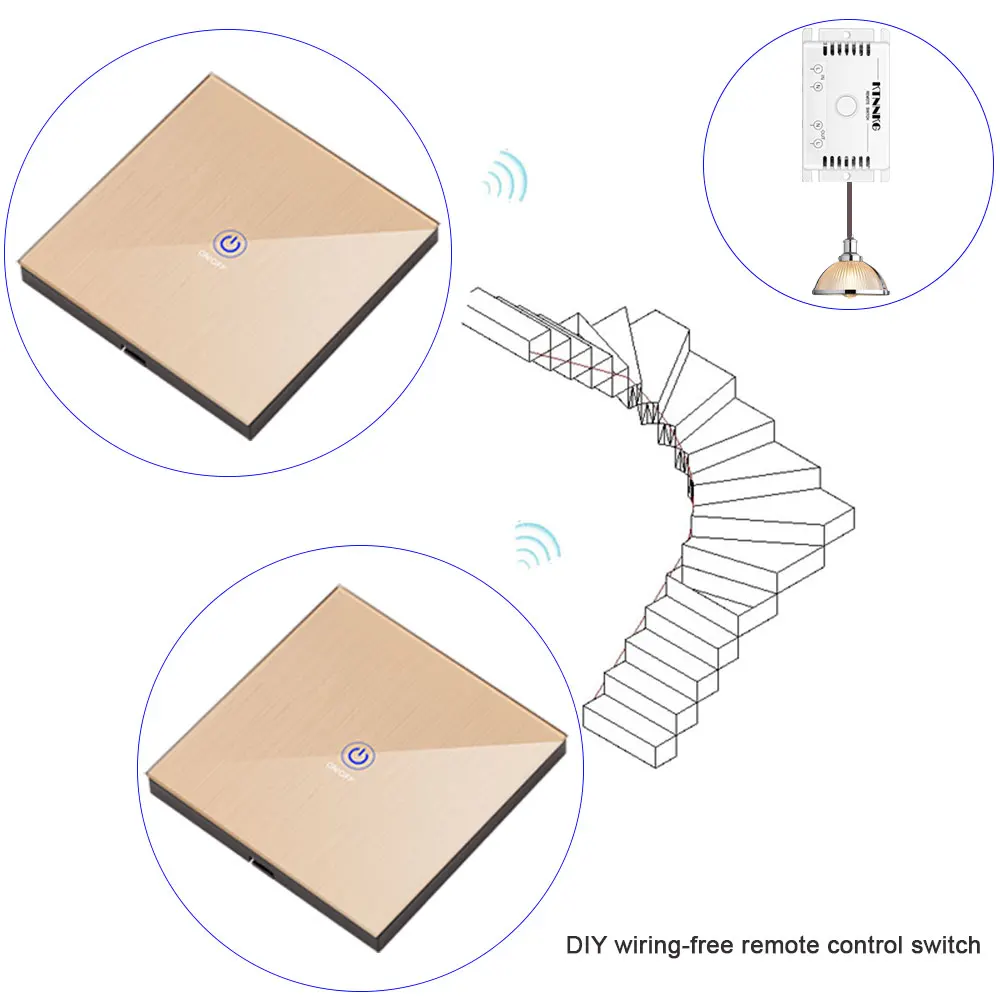 RF remote control light switch, touch glass panel wireless wall touch switch, 433MHz receiver, transmitter controller switch