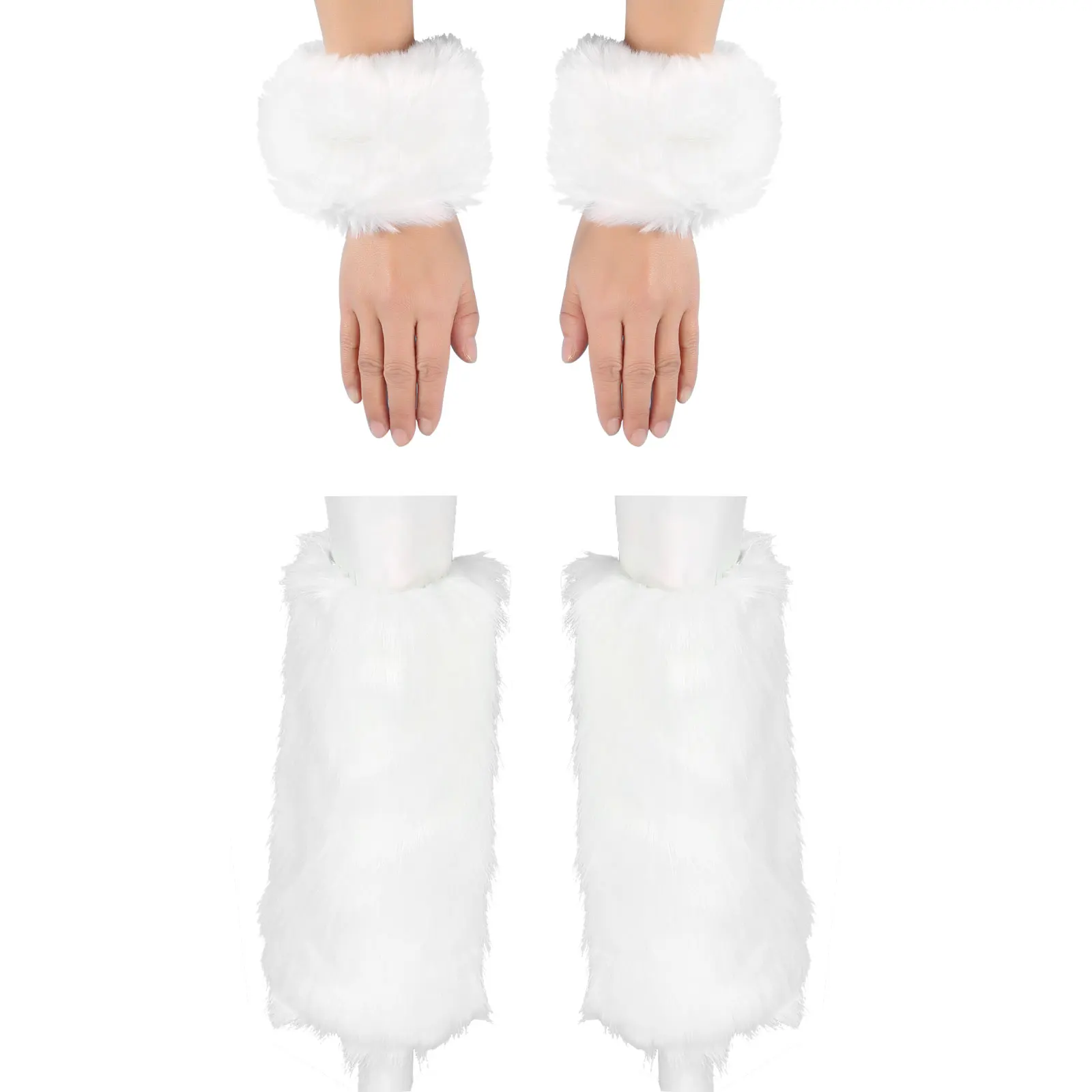 Chauffe-jambes avec poignets en fausse fourrure pour femmes et filles, accessoires chauds d'hiver, ensemble de Costumes de fête Cosplay mignons