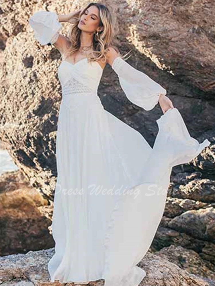 Abito da sposa bohémien semplice personalizzato a maniche lunghe 2024 Abito da sposa in chiffon con scollo a cuore Robe De Soirée De Mariage per le donne