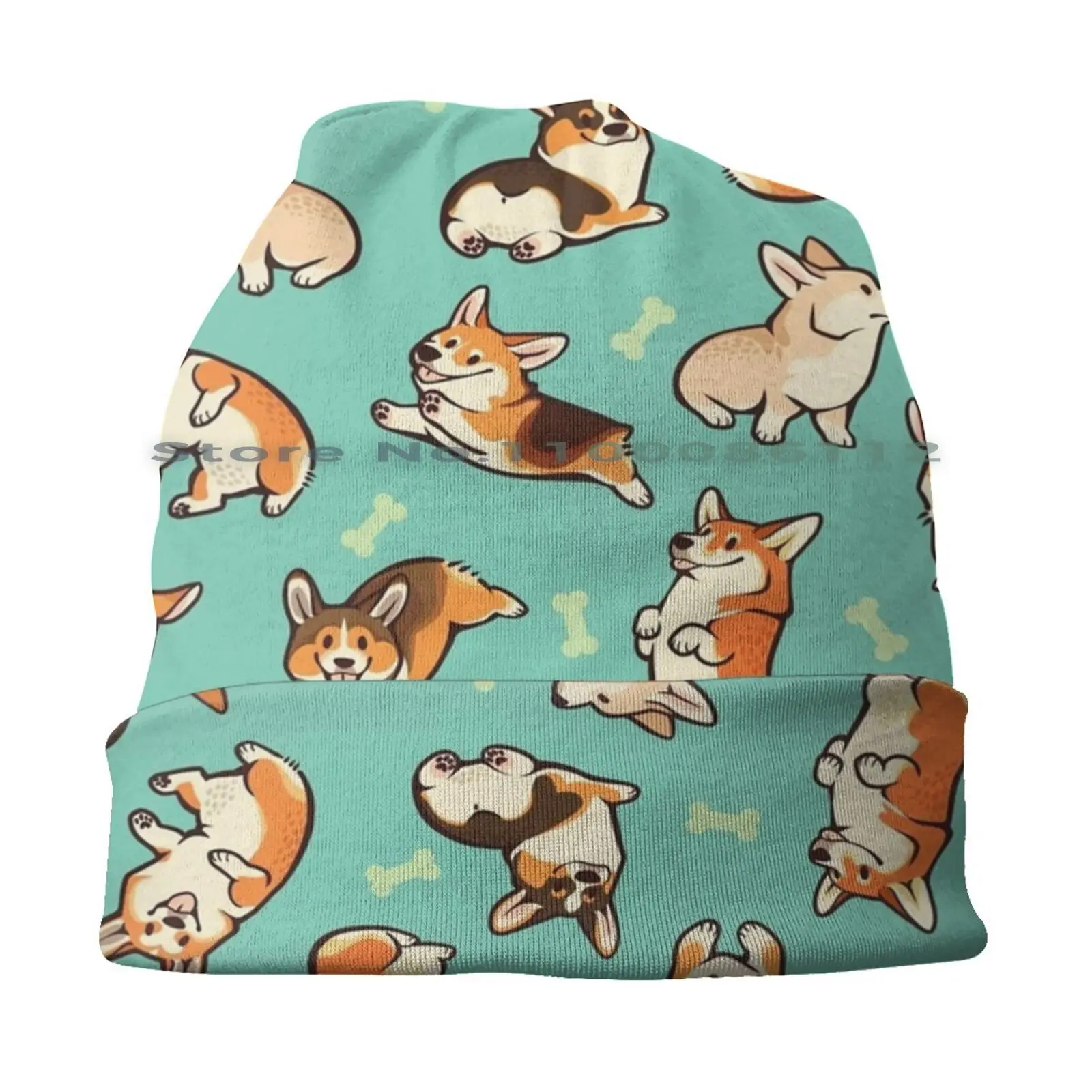 Jolly Corgis In Green Bucket Hat Sun Cap Pembroke Welsh Corgi Dog Pattern Cute Green Foldable Outdoor Fisherman Hat