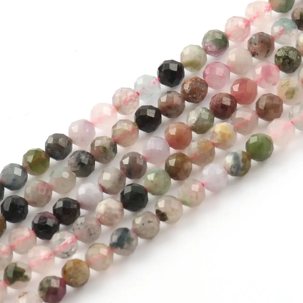 Natural Tourmaline Faceted Mineral Loose Beads for Jewelry Making DIY Christmas Gift Bracelets 15\'\' Tiny Stone Bead 2/3/4mm