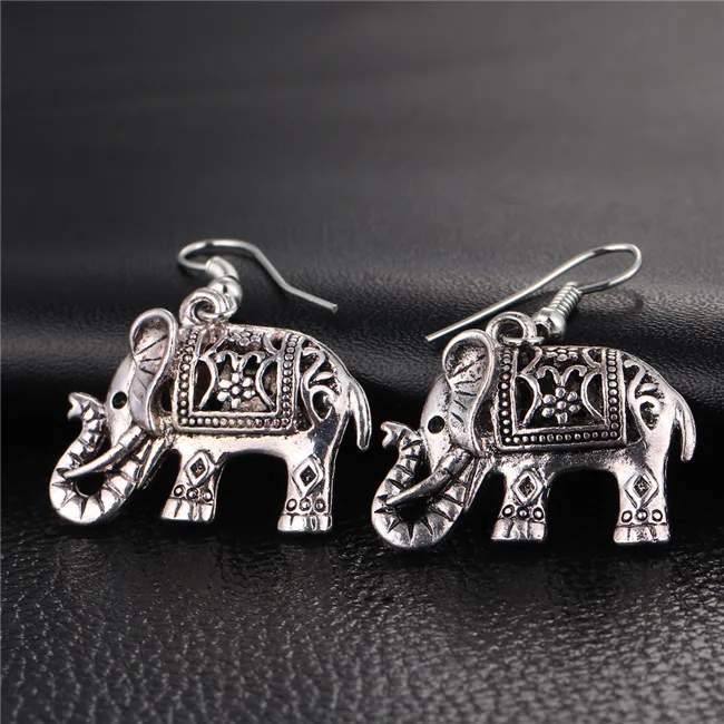 KSRA Elephant Long Dangle Earring Fashion Jewelry For Women Style Accessories Hot Sell Earrings Tibetan Vintage Silver Color