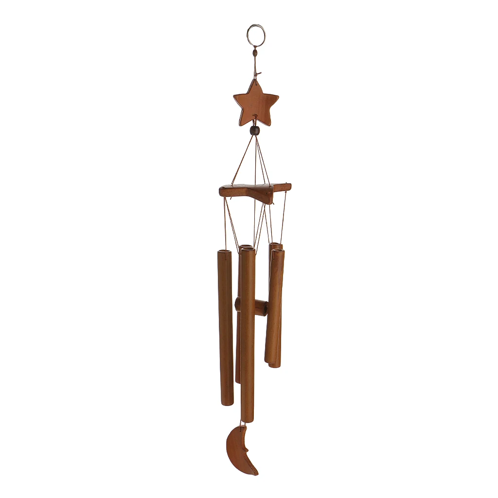 الخيزران Windchime ساحة حديقة ديكور في الهواء الطلق الرياح الدقات نجمة القمر الرياح جرس البني