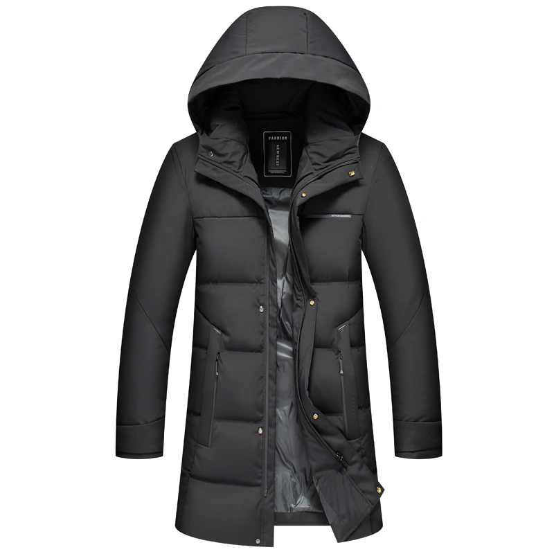 

Nice Chic Winter Long Down Jacket Men Thicken High Quality Vogue Warm White Duck Down Mens Coat Hooded Zipper Black Overcoat