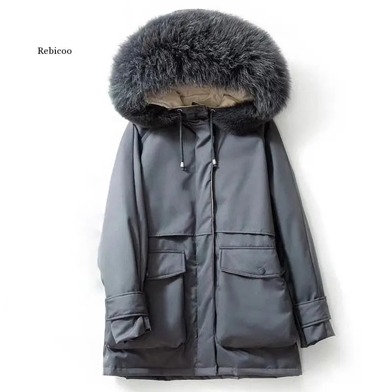 

Winter Women's Down Jacket Large Fur Hooded White Duck Down Parkas Warm Sash Thick Snow Coat And Jackets Female