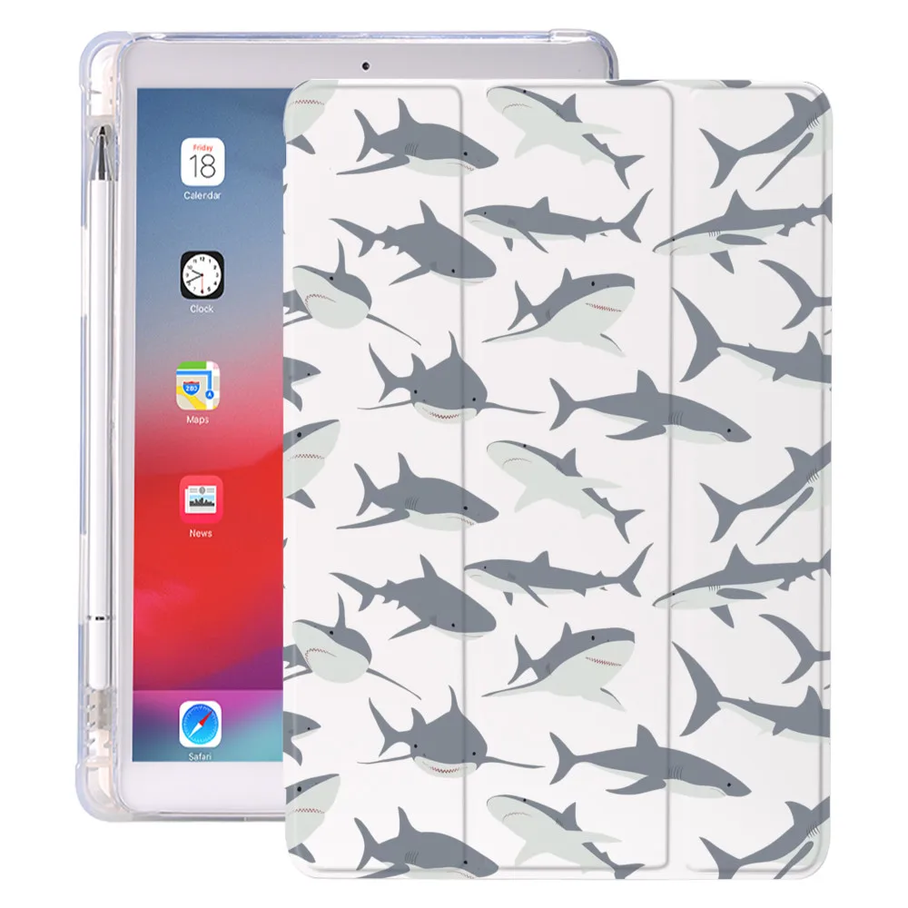 

Shark Design for 10.2 8th 2020 Air 4 iPad Pro 12.9 Case Pencil Holder 7th Mini 5 Air 2 Cover For iPad Pro 11 Funda 10.5 Air 3