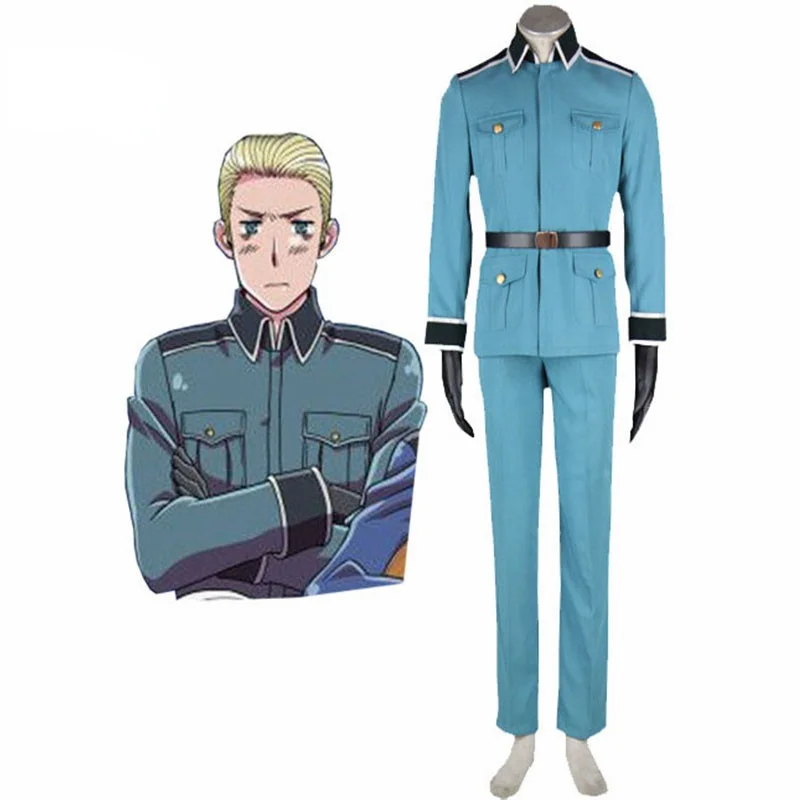 

Hot Selling APH Axis Powers Hetalia German Uniform Blue Germany and Italy Military Style Outfit For Halloween