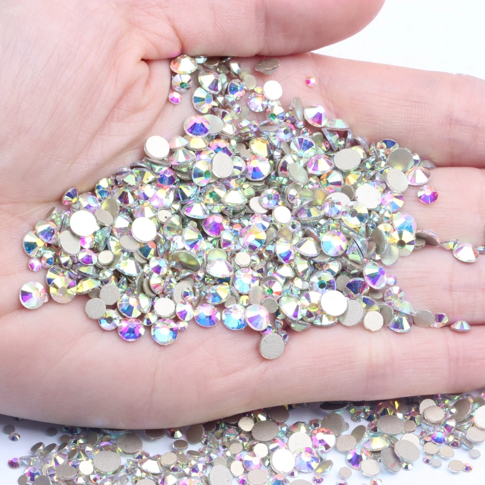 

Super Shiny SS3-ss40 Clear Crystal AB 3D Non HotFix FlatBack Nail Art Decorations Flatback Rhinestones Gold Foiled Stones